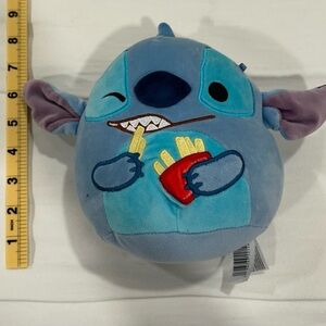 Disney Stitch Plush Round Pillow Toy Holding French Fries Cute Lilo & Stitch Plu